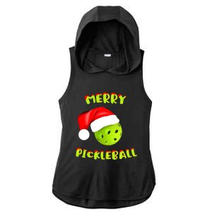 Pickleball Xmas Gift Reindeer Santa Hat Pickleball Christmas Ladies PosiCharge Tri-Blend Wicking Draft Hoodie Tank