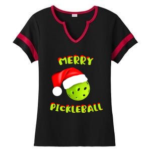 Pickleball Xmas Gift Reindeer Santa Hat Pickleball Christmas Ladies Halftime Notch Neck Tee