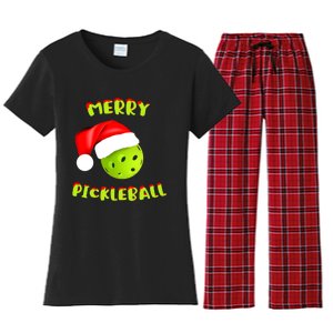 Pickleball Xmas Gift Reindeer Santa Hat Pickleball Christmas Women's Flannel Pajama Set