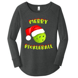 Pickleball Xmas Gift Reindeer Santa Hat Pickleball Christmas Women's Perfect Tri Tunic Long Sleeve Shirt