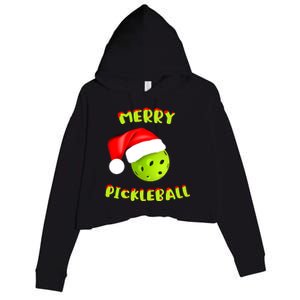 Pickleball Xmas Gift Reindeer Santa Hat Pickleball Christmas Crop Fleece Hoodie