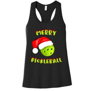 Pickleball Xmas Gift Reindeer Santa Hat Pickleball Christmas Women's Racerback Tank