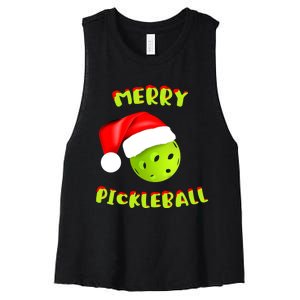 Pickleball Xmas Gift Reindeer Santa Hat Pickleball Christmas Women's Racerback Cropped Tank