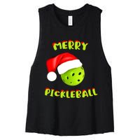 Pickleball Xmas Gift Reindeer Santa Hat Pickleball Christmas Women's Racerback Cropped Tank