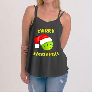 Pickleball Xmas Gift Reindeer Santa Hat Pickleball Christmas Women's Strappy Tank