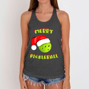 Pickleball Xmas Gift Reindeer Santa Hat Pickleball Christmas Women's Knotted Racerback Tank