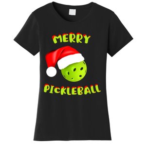 Pickleball Xmas Gift Reindeer Santa Hat Pickleball Christmas Women's T-Shirt