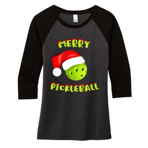 Pickleball Xmas Gift Reindeer Santa Hat Pickleball Christmas Women's Tri-Blend 3/4-Sleeve Raglan Shirt