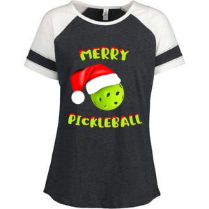 Pickleball Xmas Gift Reindeer Santa Hat Pickleball Christmas Enza Ladies Jersey Colorblock Tee