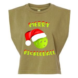 Pickleball Xmas Gift Reindeer Santa Hat Pickleball Christmas Garment-Dyed Women's Muscle Tee