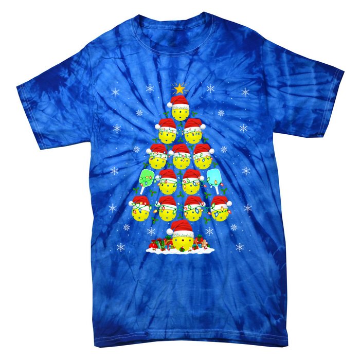 Pickleball Xmas Lighting Santa Pickleball Christmas Tree Gift Tie-Dye T-Shirt