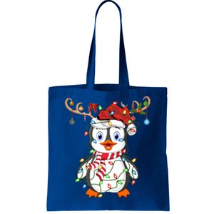 Penguin Xmas Lights Reindeer Santa Hat Penguin Christmas Great Gift Tote Bag