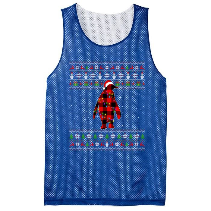 Penguin Xmas Redplaid Penguin Ugly Christmas Pajamas Gift Mesh Reversible Basketball Jersey Tank