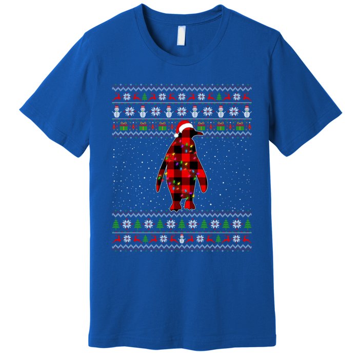 Penguin Xmas Redplaid Penguin Ugly Christmas Pajamas Gift Premium T-Shirt