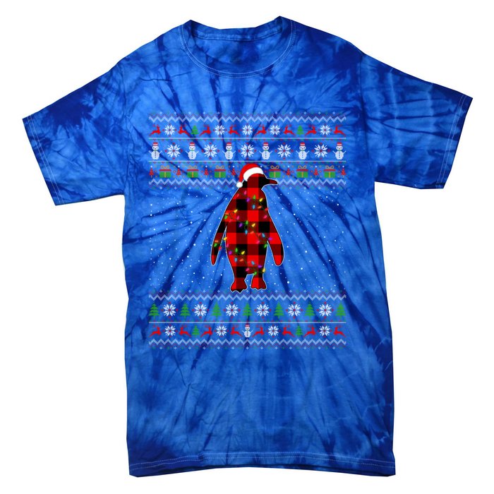 Penguin Xmas Redplaid Penguin Ugly Christmas Pajamas Gift Tie-Dye T-Shirt