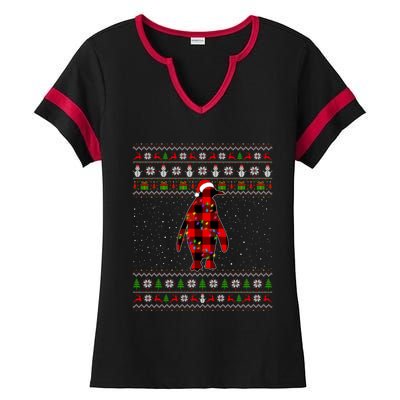 Penguin Xmas Redplaid Penguin Ugly Christmas Pajamas Gift Ladies Halftime Notch Neck Tee