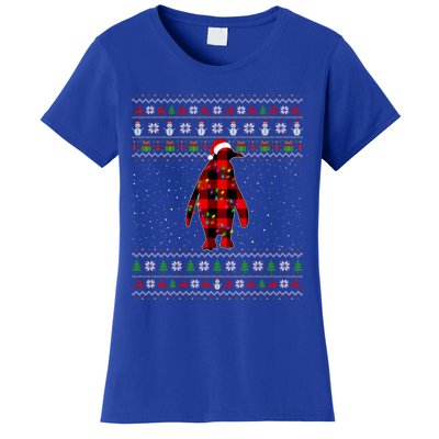 Penguin Xmas Redplaid Penguin Ugly Christmas Pajamas Gift Women's T-Shirt