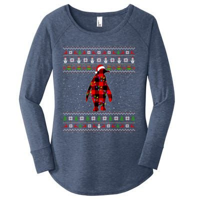 Penguin Xmas Redplaid Penguin Ugly Christmas Pajamas Gift Women's Perfect Tri Tunic Long Sleeve Shirt