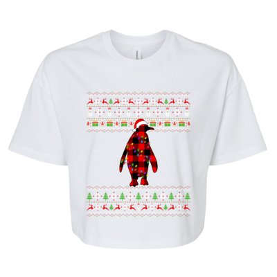 Penguin Xmas Redplaid Penguin Ugly Christmas Pajamas Gift Bella+Canvas Jersey Crop Tee