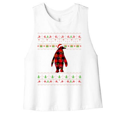 Penguin Xmas Redplaid Penguin Ugly Christmas Pajamas Gift Women's Racerback Cropped Tank