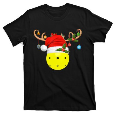 Pickleball Xmas Reindeer Santa Hat Pickleball Christmas T-Shirt