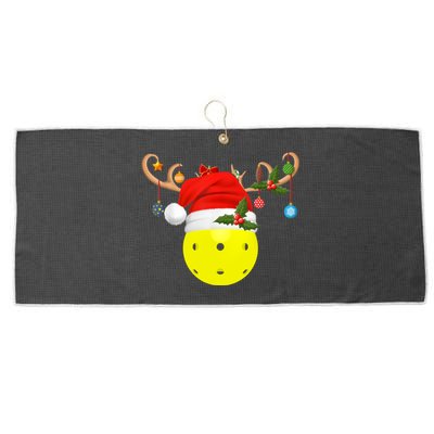 Pickleball Xmas Reindeer Santa Hat Pickleball Christmas Large Microfiber Waffle Golf Towel