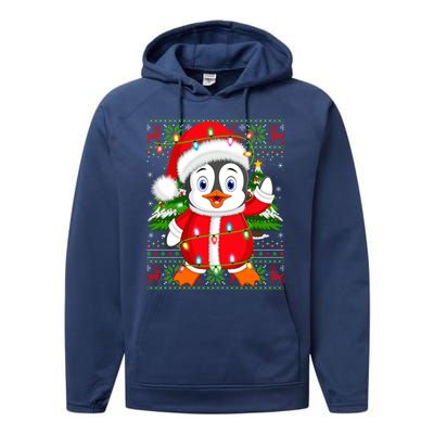 Penguin Xmas Tree Matching Santa Penguin Ugly Christmas Cool Gift Performance Fleece Hoodie