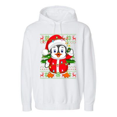 Penguin Xmas Tree Matching Santa Penguin Ugly Christmas Cool Gift Garment-Dyed Fleece Hoodie