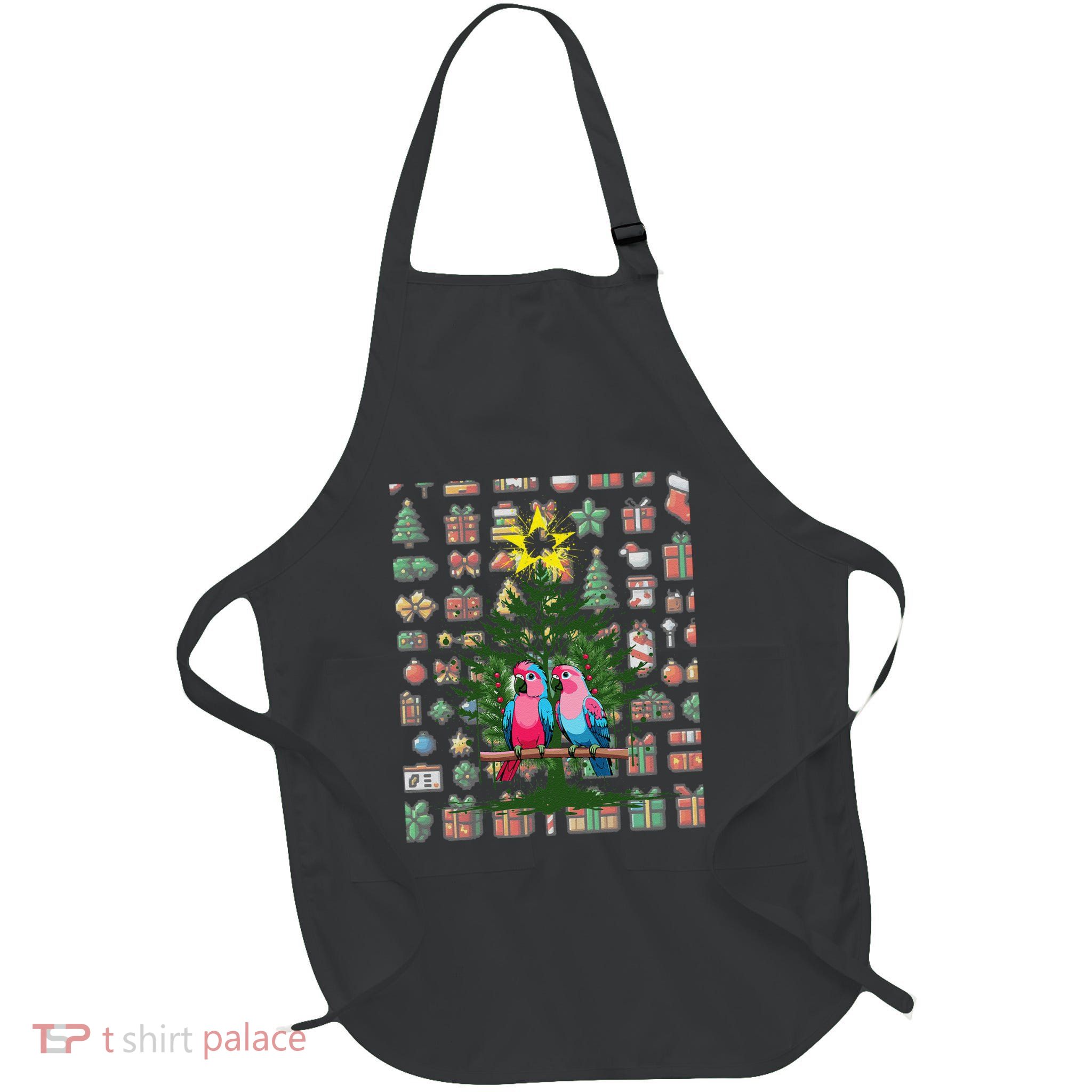 Parrot Xmas Tree Macaw Cockatiel Conure Lover Full-Length Apron With Pockets