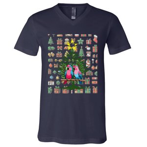 Parrot Xmas Tree Macaw Cockatiel Conure Lover V-Neck T-Shirt