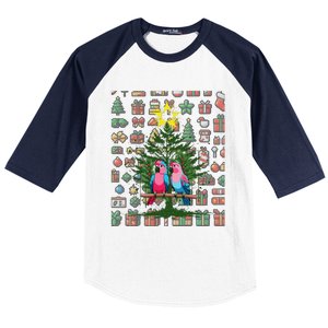 Parrot Xmas Tree Macaw Cockatiel Conure Lover Baseball Sleeve Shirt