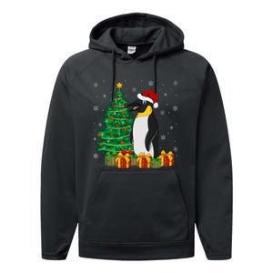 Penguin Xmas Tree Lighting Santa Penguin Christmas Performance Fleece Hoodie