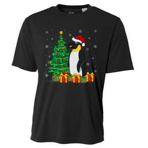 Penguin Xmas Tree Lighting Santa Penguin Christmas Cooling Performance Crew T-Shirt