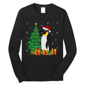 Penguin Xmas Tree Lighting Santa Penguin Christmas Long Sleeve Shirt