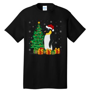 Penguin Xmas Tree Lighting Santa Penguin Christmas Tall T-Shirt