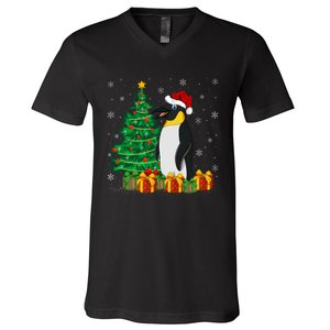 Penguin Xmas Tree Lighting Santa Penguin Christmas V-Neck T-Shirt