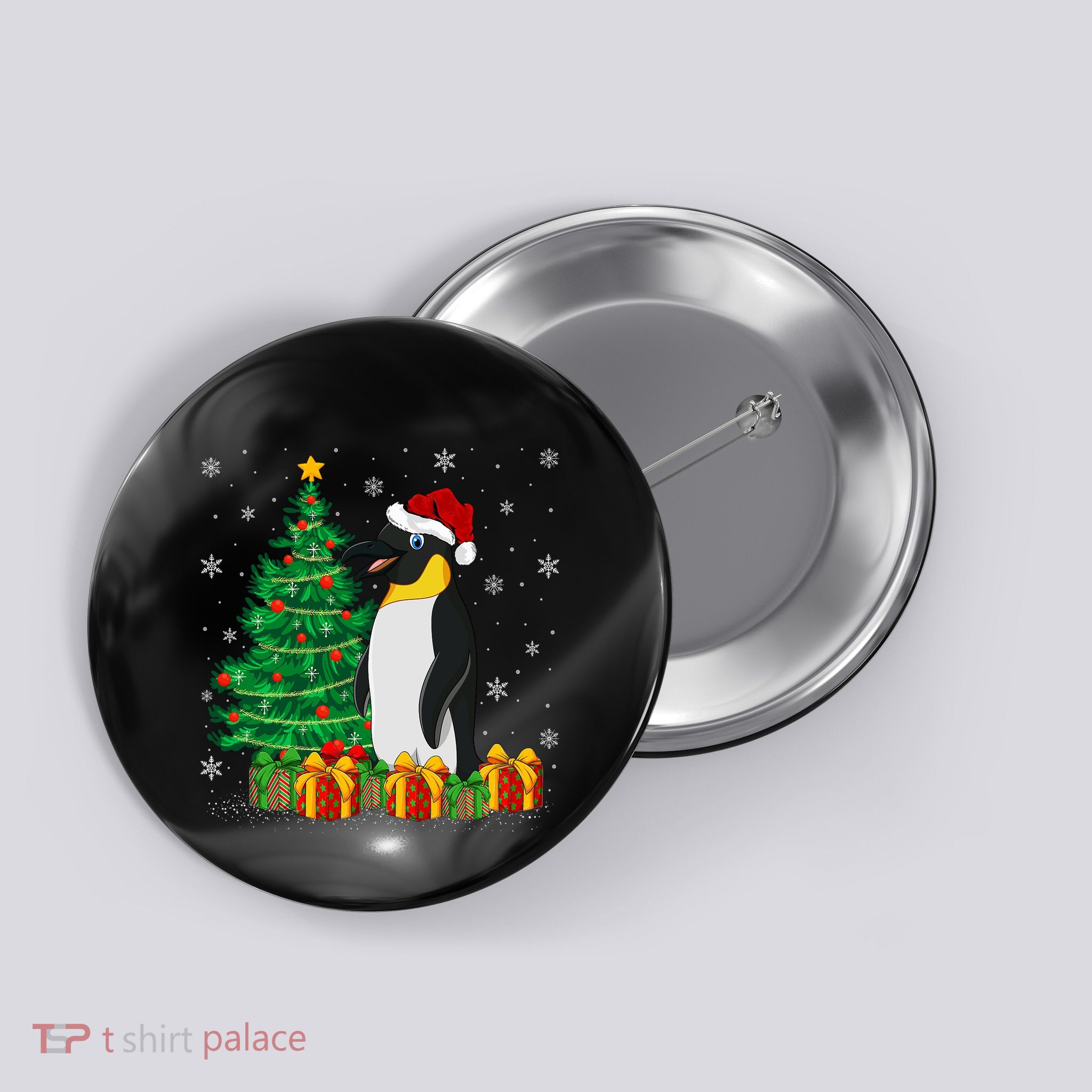 Penguin Xmas Tree Lighting Santa Penguin Christmas Button