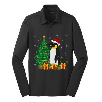 Penguin Xmas Tree Lighting Santa Penguin Christmas Silk Touch Performance Long Sleeve Polo