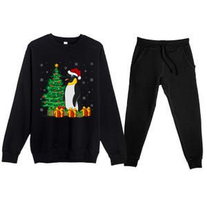 Penguin Xmas Tree Lighting Santa Penguin Christmas Premium Crewneck Sweatsuit Set