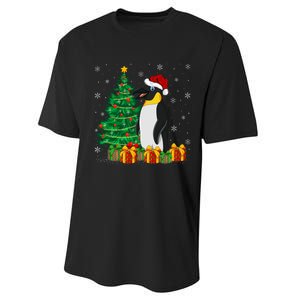 Penguin Xmas Tree Lighting Santa Penguin Christmas Performance Sprint T-Shirt