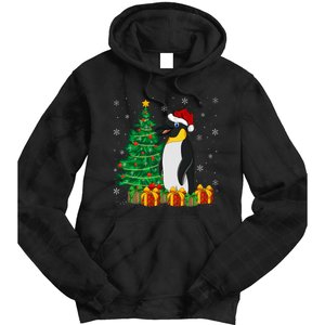 Penguin Xmas Tree Lighting Santa Penguin Christmas Tie Dye Hoodie