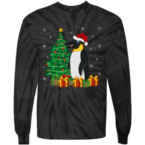 Penguin Xmas Tree Lighting Santa Penguin Christmas Tie-Dye Long Sleeve Shirt