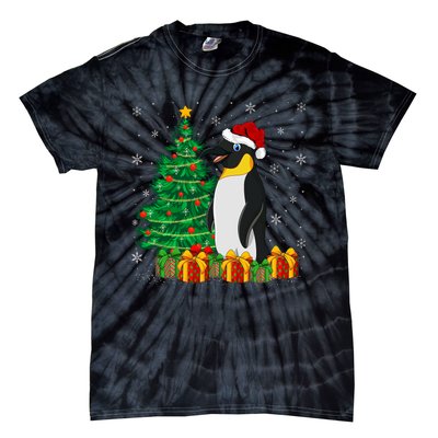 Penguin Xmas Tree Lighting Santa Penguin Christmas Tie-Dye T-Shirt