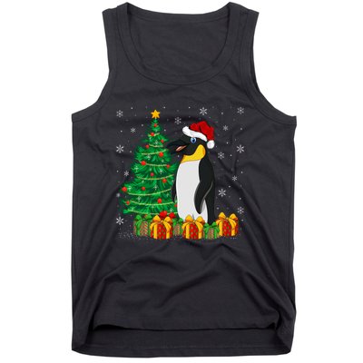 Penguin Xmas Tree Lighting Santa Penguin Christmas Tank Top