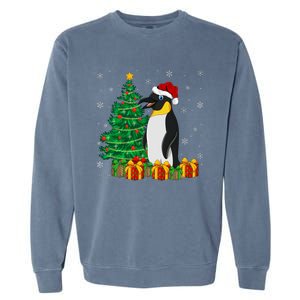 Penguin Xmas Tree Lighting Santa Penguin Christmas Garment-Dyed Sweatshirt