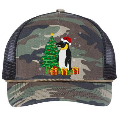 Penguin Xmas Tree Lighting Santa Penguin Christmas Retro Rope Trucker Hat Cap