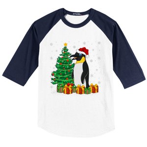 Penguin Xmas Tree Lighting Santa Penguin Christmas Baseball Sleeve Shirt