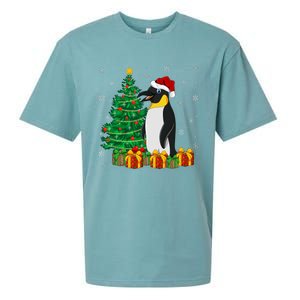 Penguin Xmas Tree Lighting Santa Penguin Christmas Sueded Cloud Jersey T-Shirt