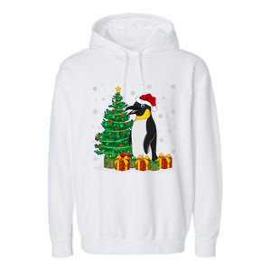 Penguin Xmas Tree Lighting Santa Penguin Christmas Garment-Dyed Fleece Hoodie