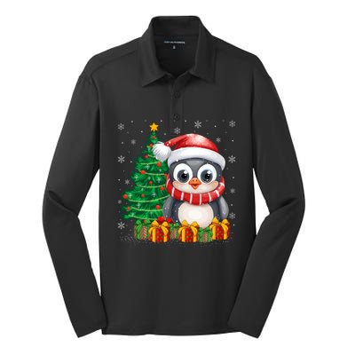 Penguin Xmas Tree Lighting Santa Penguin Christmas Gift Silk Touch Performance Long Sleeve Polo